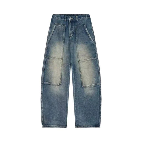 Fall 2025 Men's Original Denim Jeans American Retro High Street Straight Leg Loose Fit Casual Trousers with Rivets Logging De...