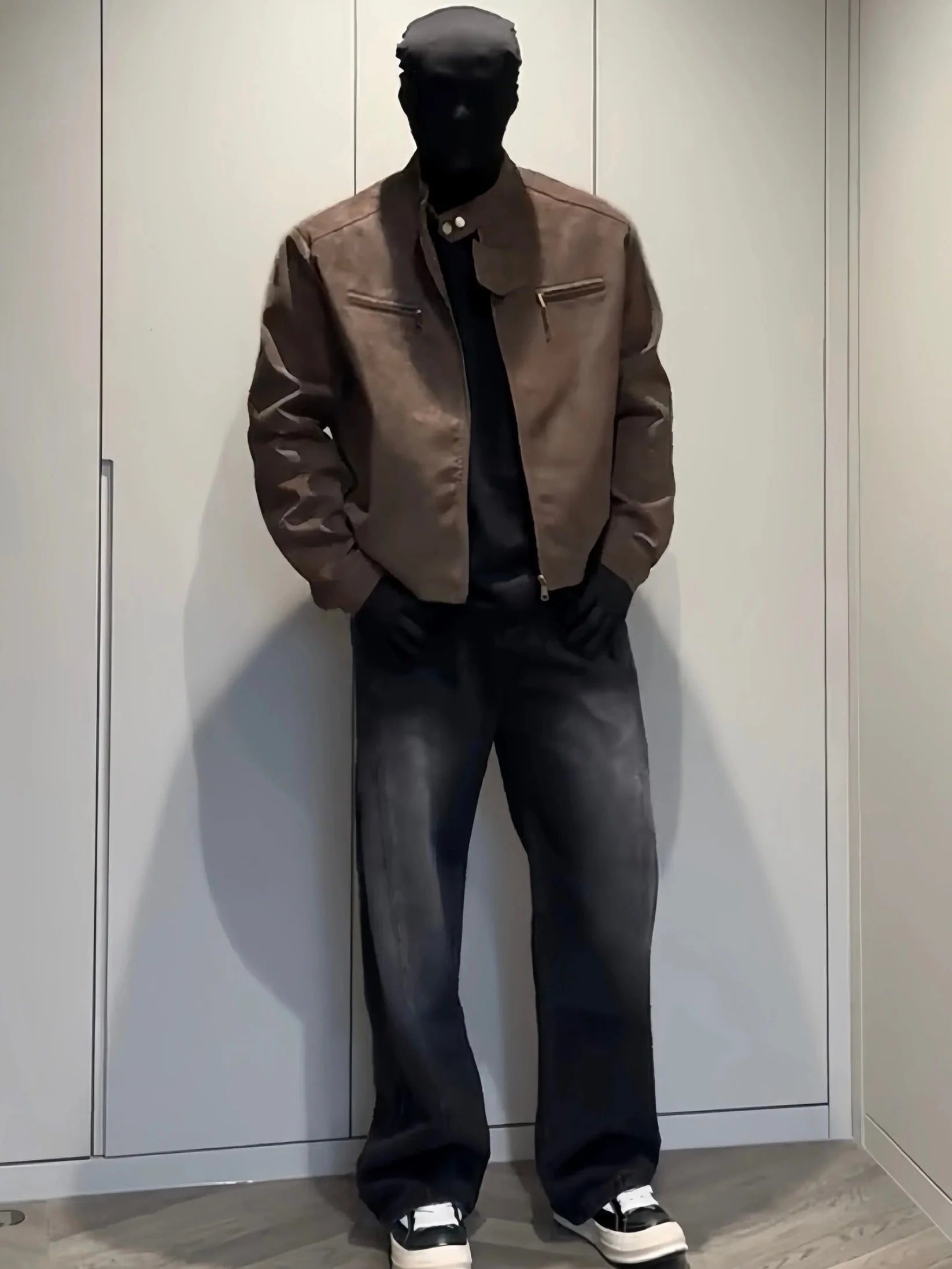 Retro American Patchwork Denim Jeans Micro Fleece Straight Leg Loose Casual Trendy Brand Washed Winter Men's Fashion