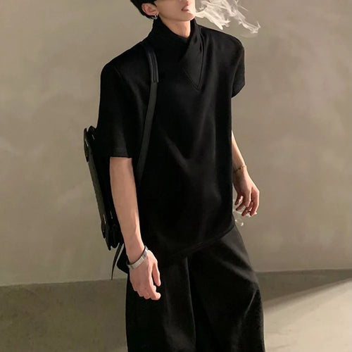 Autumn niche high-end sense stack collar silhouette long-sleeved T-shirt men's loose heavy ruffian handsome top