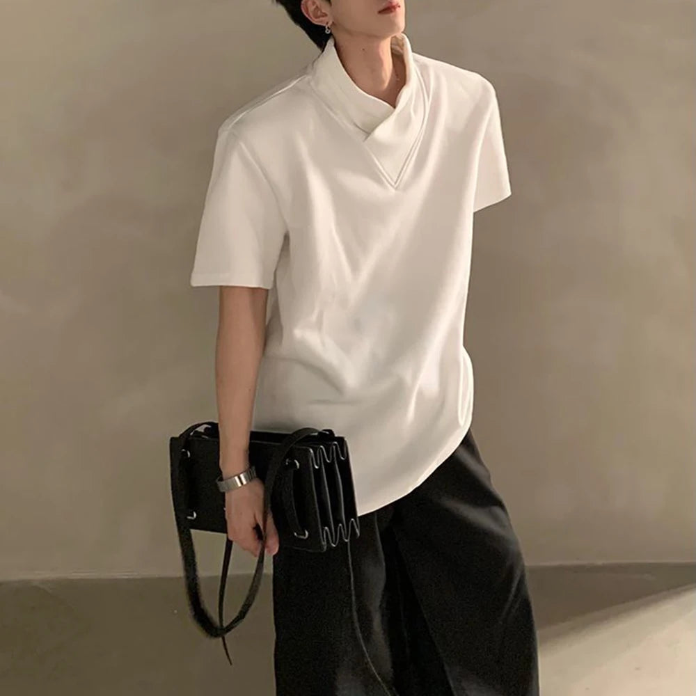 Autumn niche high-end sense stack collar silhouette long-sleeved T-shirt men's loose heavy ruffian handsome top