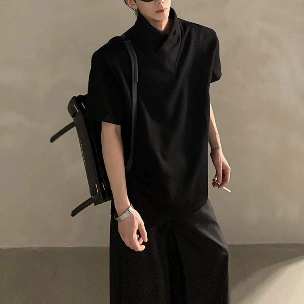 Autumn niche high-end sense stack collar silhouette long-sleeved T-shirt men's loose heavy ruffian handsome top