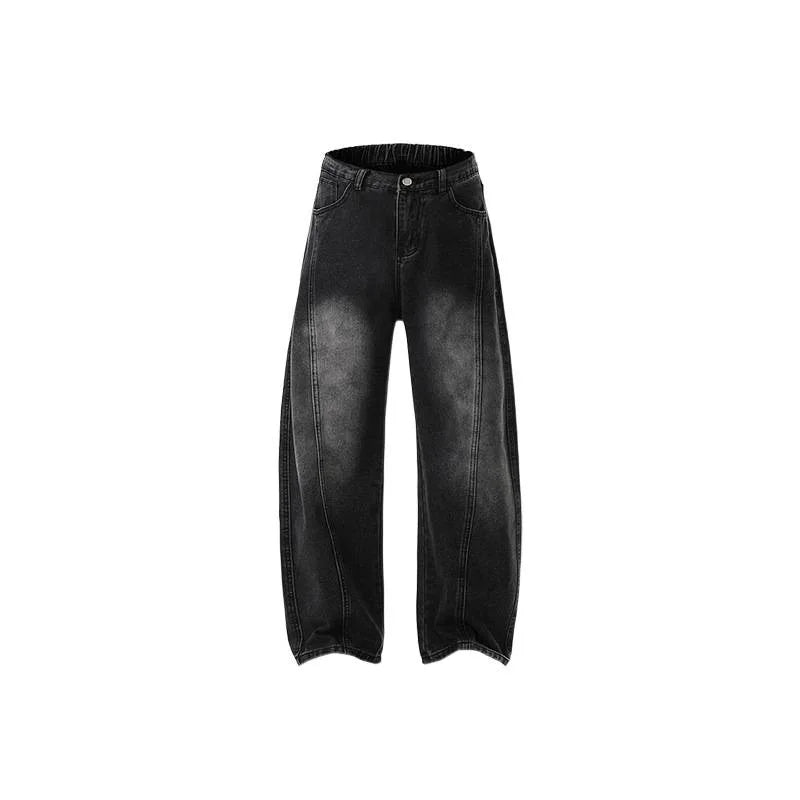 Retro American Patchwork Denim Jeans Micro Fleece Straight Leg Loose Casual Trendy Brand Washed Winter Men's Fashion