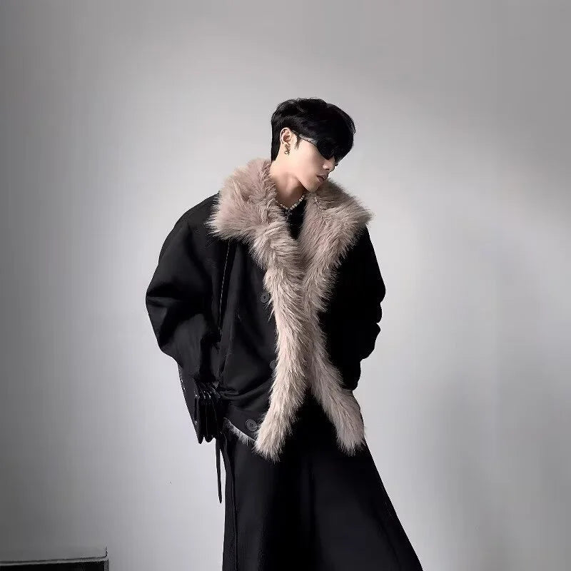 High-end big fur collar cleanfit seat mountain carving jacket men's winter velvet short jacket cotton clothes