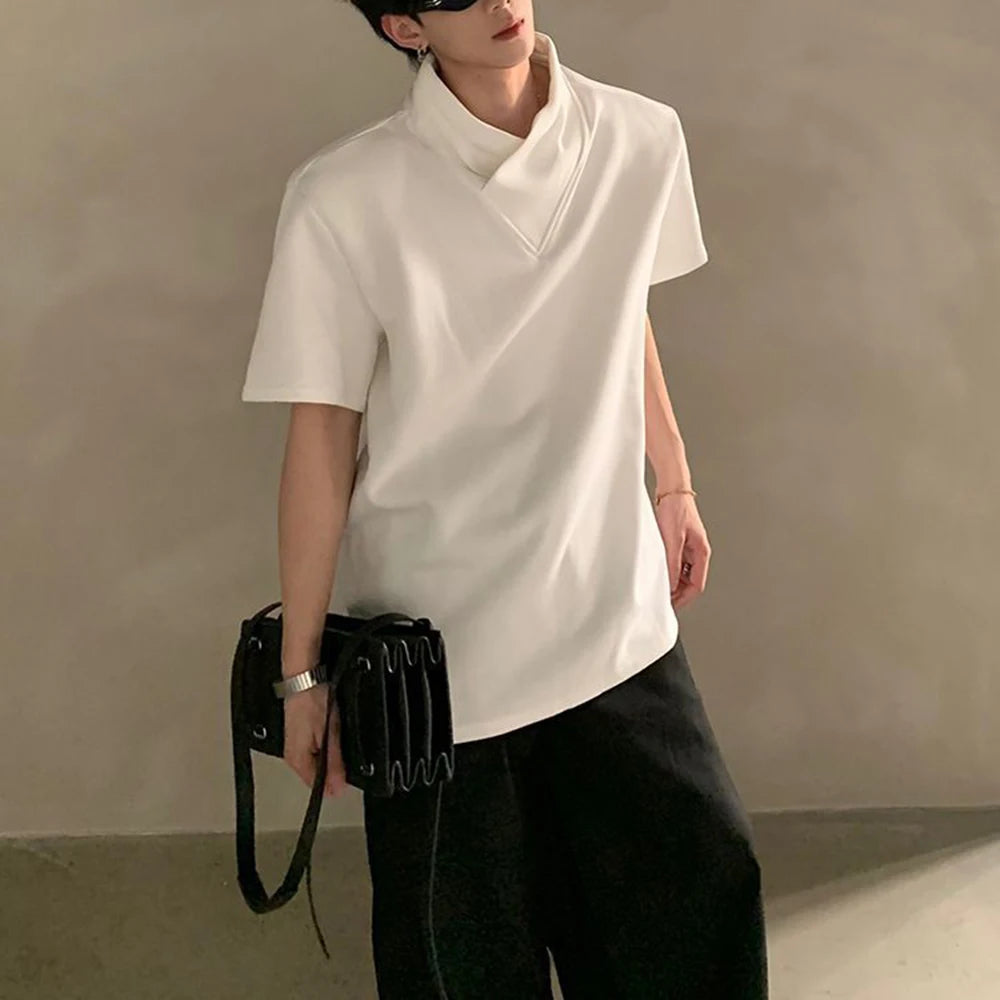 Autumn niche high-end sense stack collar silhouette long-sleeved T-shirt men's loose heavy ruffian handsome top