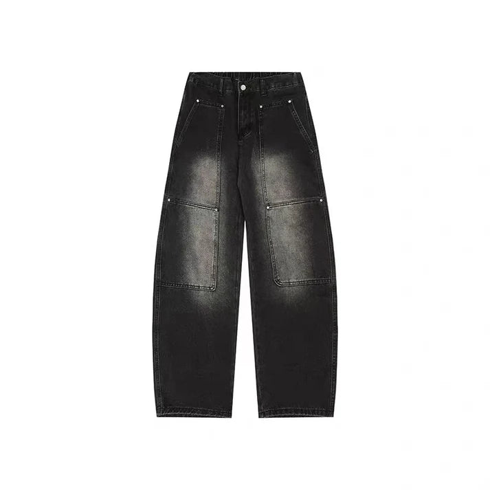 Fall 2025 Men's Original Denim Jeans American Retro High Street Straight Leg Loose Fit Casual Trousers with Rivets Logging De...